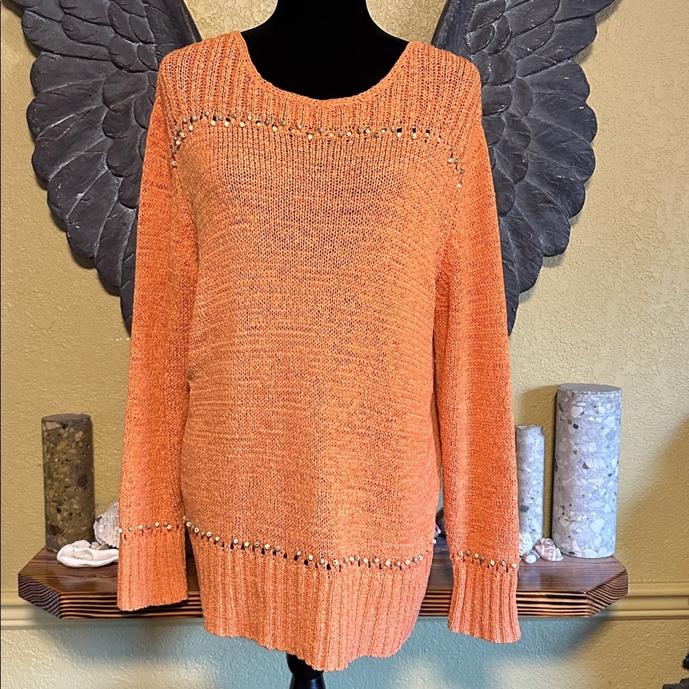 Tabi International Orange Knit Sweater with Beads